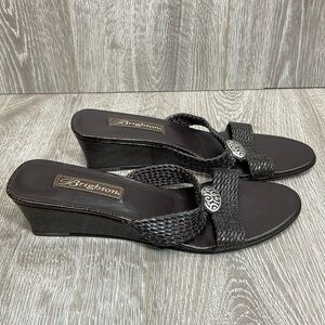 Brighton Denise Wedge Sandal Brown Leather Woven Braided Strap 8.5M